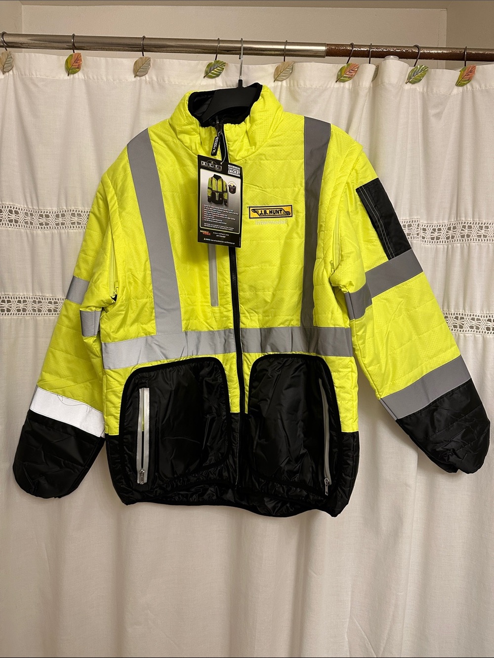 Safety puffy Jacket Yellow/Black, reversible, vest convertible, High-Visibility